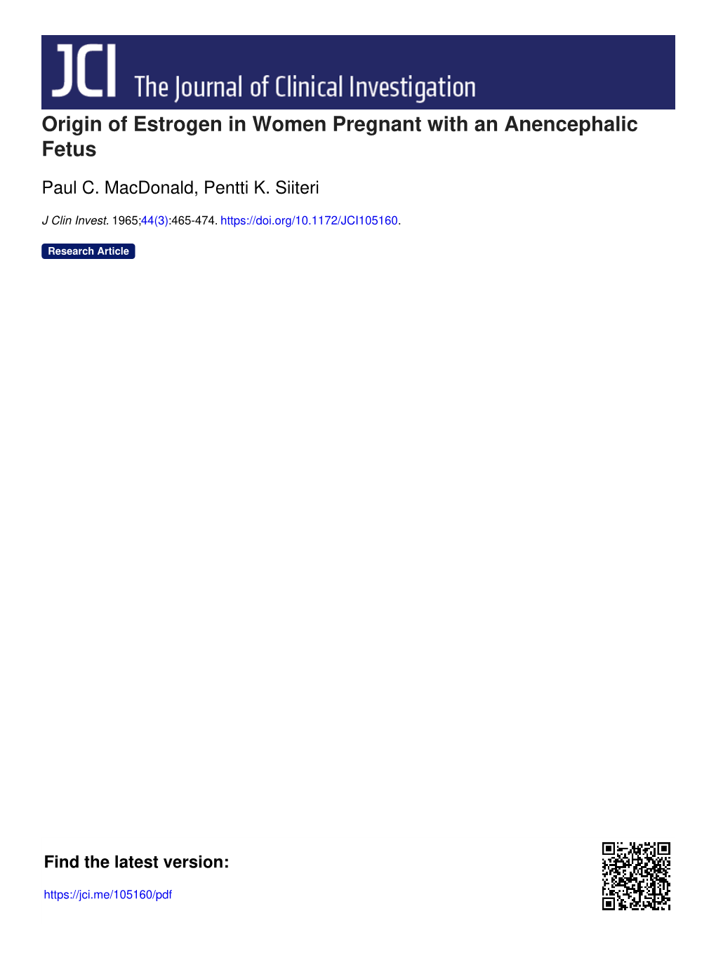 Origin of Estrogen in Women Pregnant with an Anencephalic Fetus