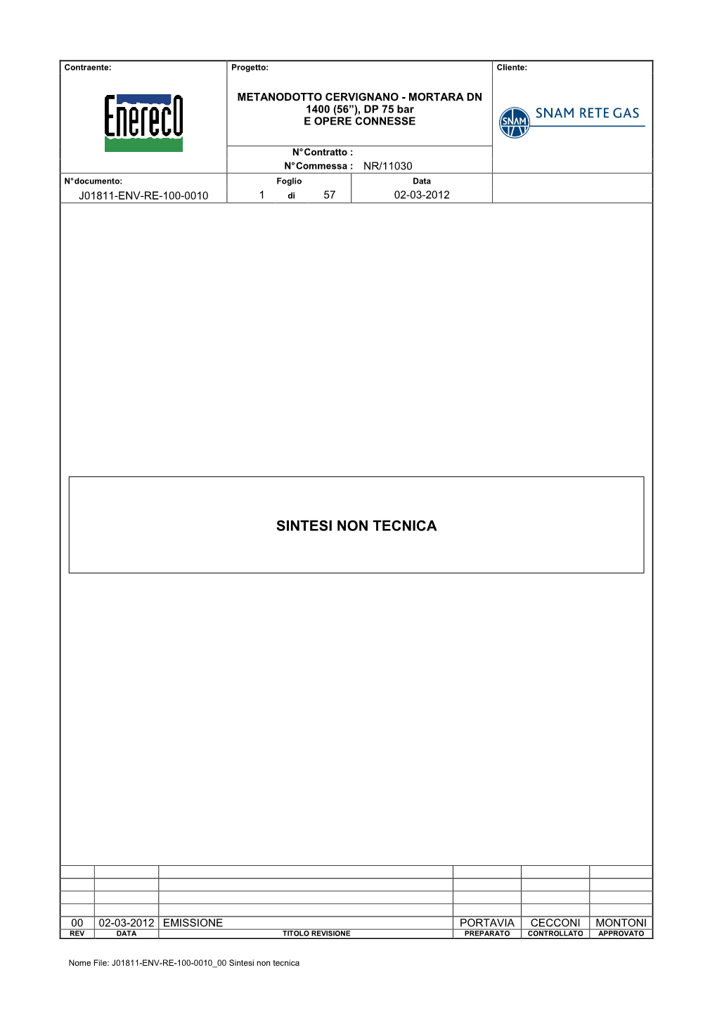 J01811-ENV-RE-100-0010 00 Sintesi Non Tecnica