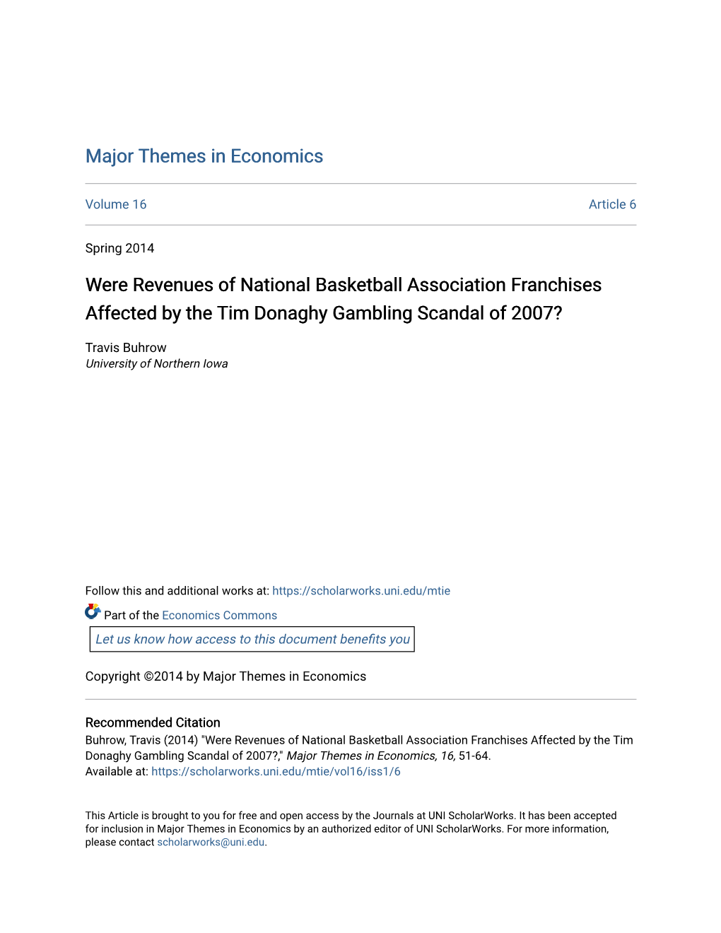 Were Revenues of National Basketball Association Franchises Affected by the Tim Donaghy Gambling Scandal of 2007?