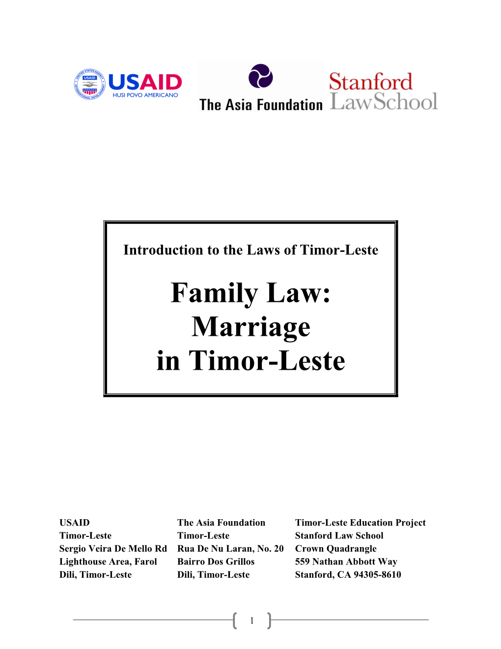 Family Law: Marriage in Timor-Leste