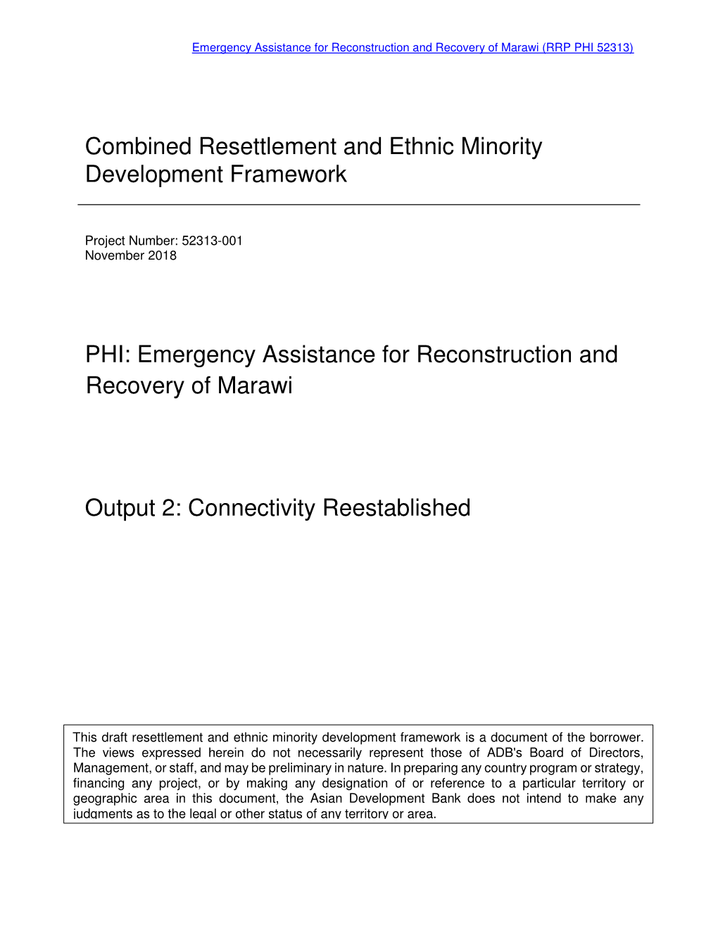 Emergency Assistance for Reconstruction and Recovery of Marawi (RRP PHI 52313)