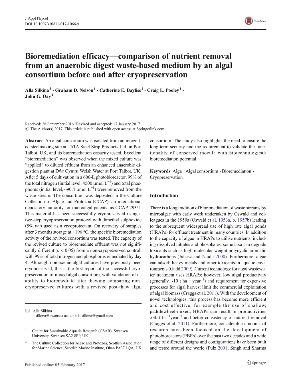 Bioremediation Efficacy—Comparison of Nutrient Removal from an Anaerobic Digest Waste-Based Medium by an Algal Consortium Before and After Cryopreservation