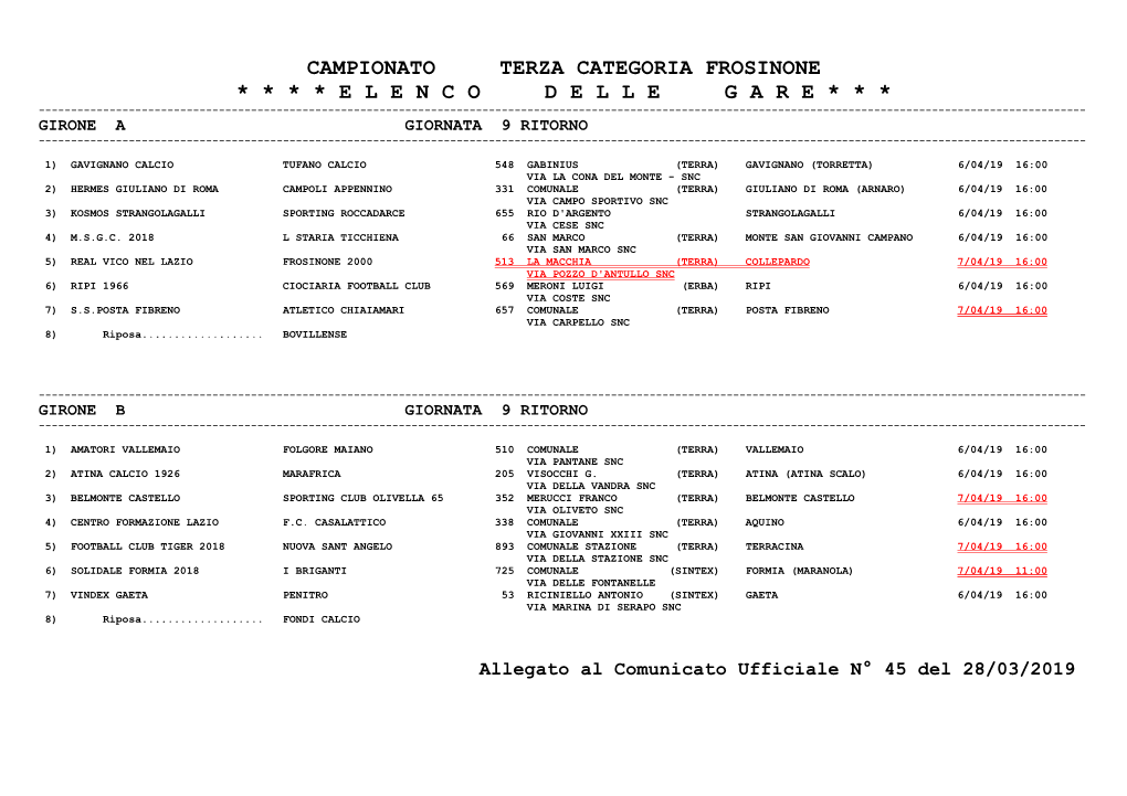 Campionato 33 Terza Categoria