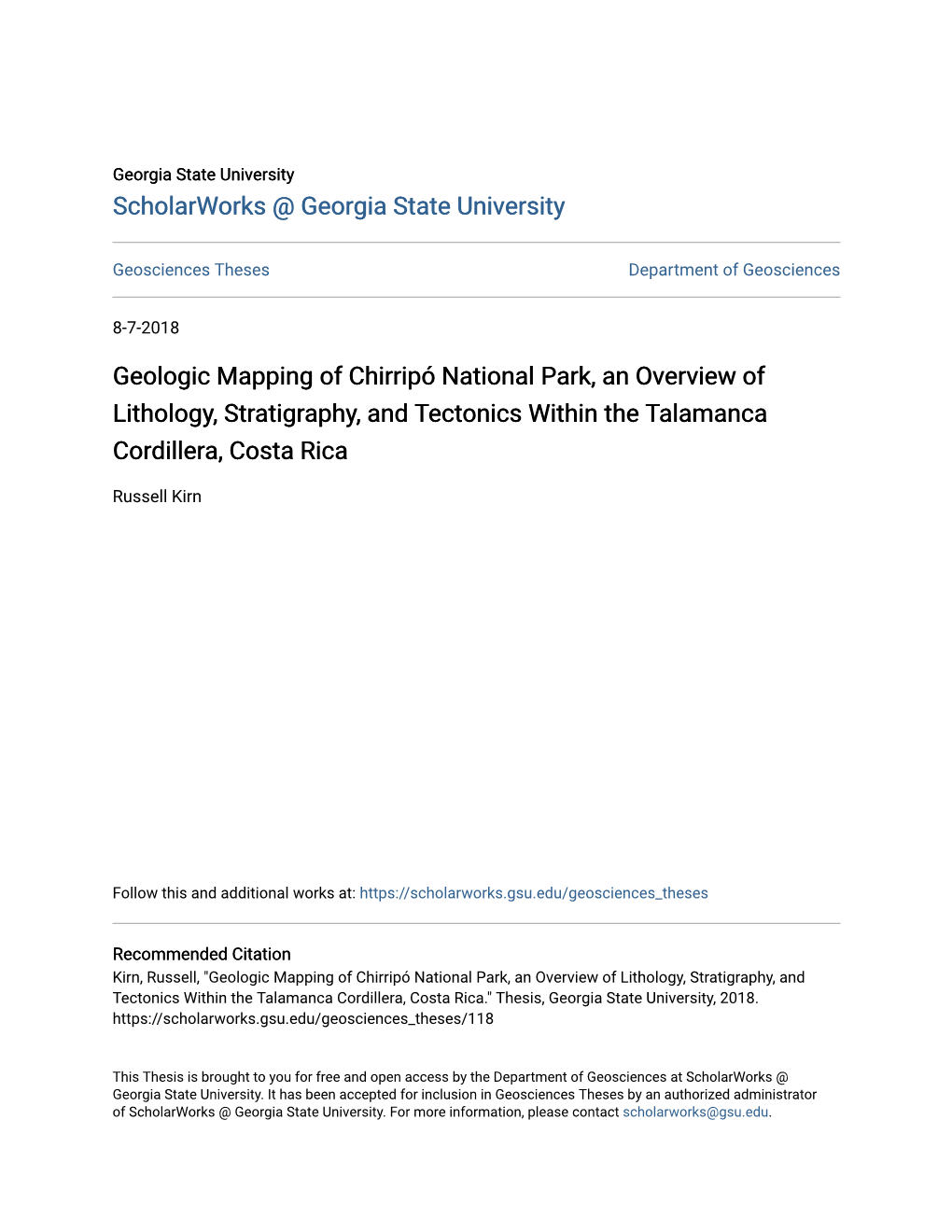 Geologic Mapping of Chirripó National Park, an Overview of Lithology, Stratigraphy, and Tectonics Within the Talamanca Cordillera, Costa Rica