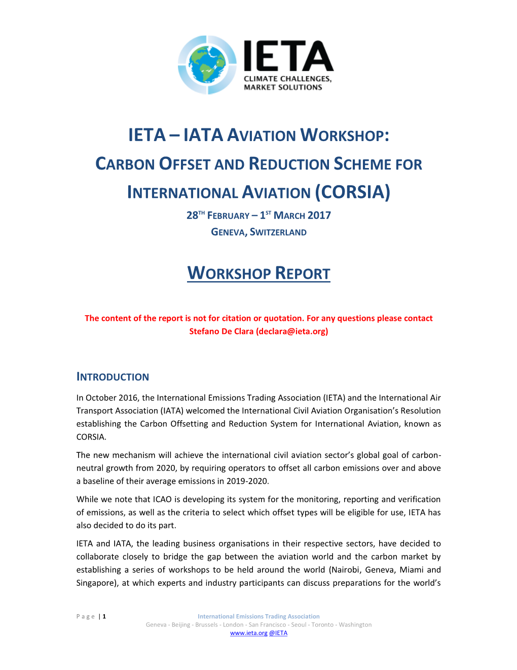 Ieta Iata Aviation Workshop Carbon Offset and Reduction