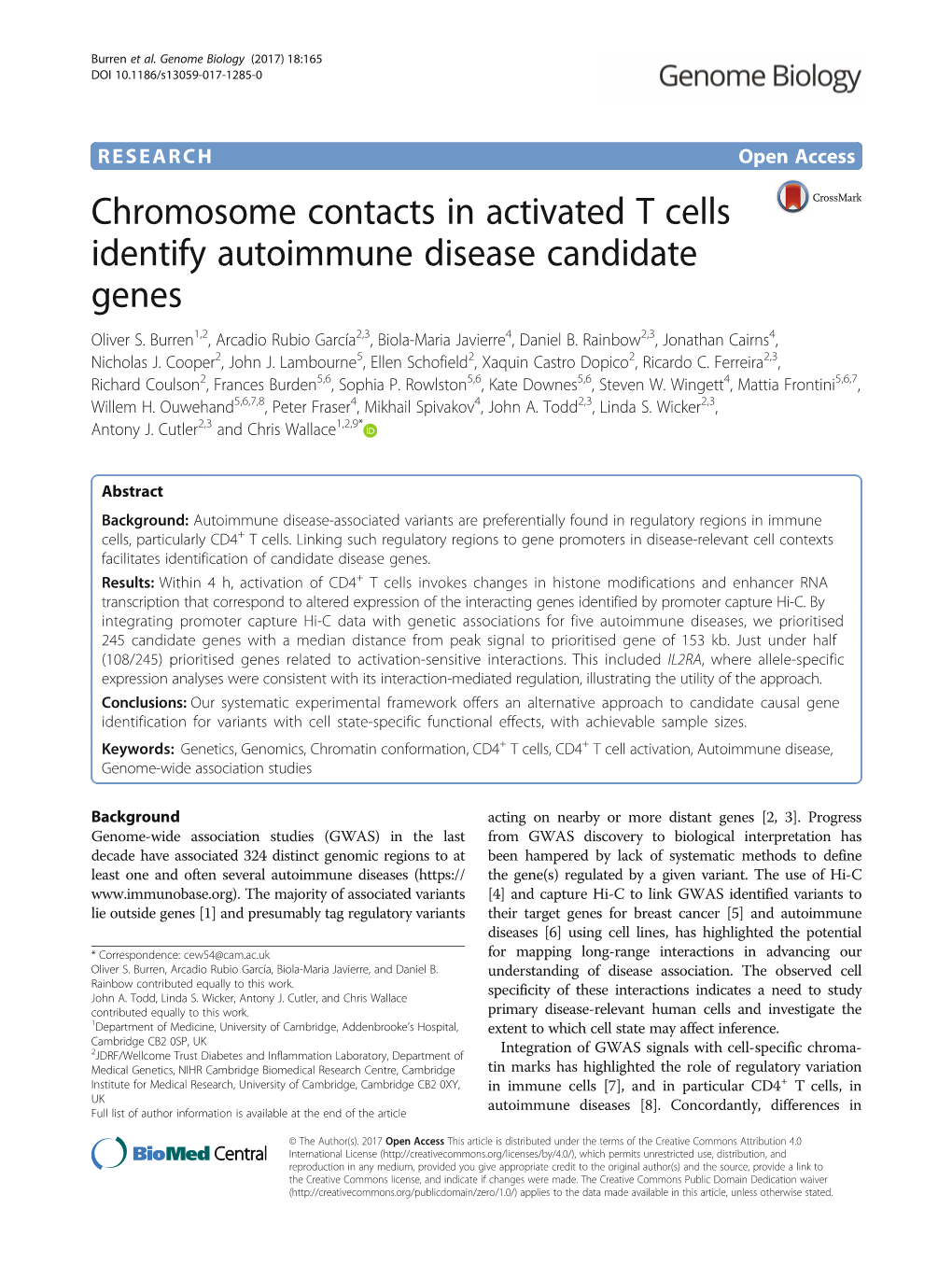 Chromosome Contacts in Activated T Cells Identify Autoimmune Disease Candidate Genes Oliver S