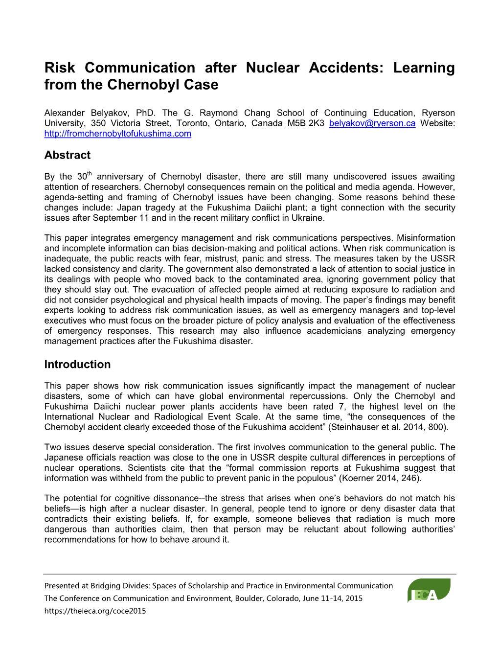 Risk Communication After Nuclear Accidents: Learning from the Chernobyl Case