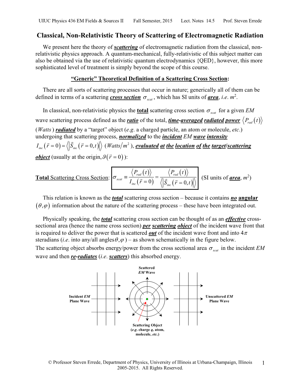 Classical Non-Relativistic Theory of Scattering of EM Radiation