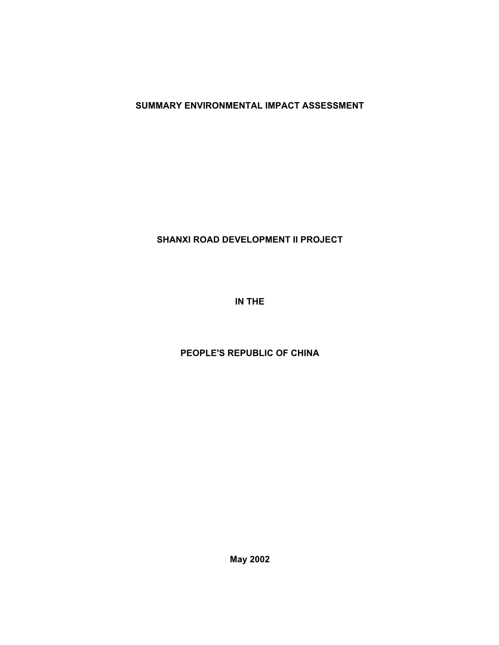 Summary Environmental Impact Assessment Shanxi