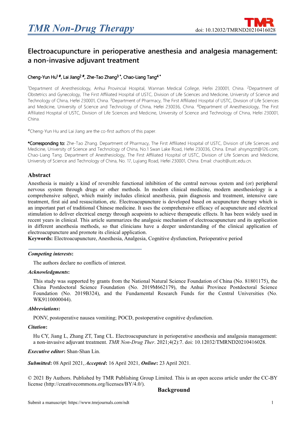 TMR Non-Drug Therapy Doi: 10.12032/TMRND20210416028