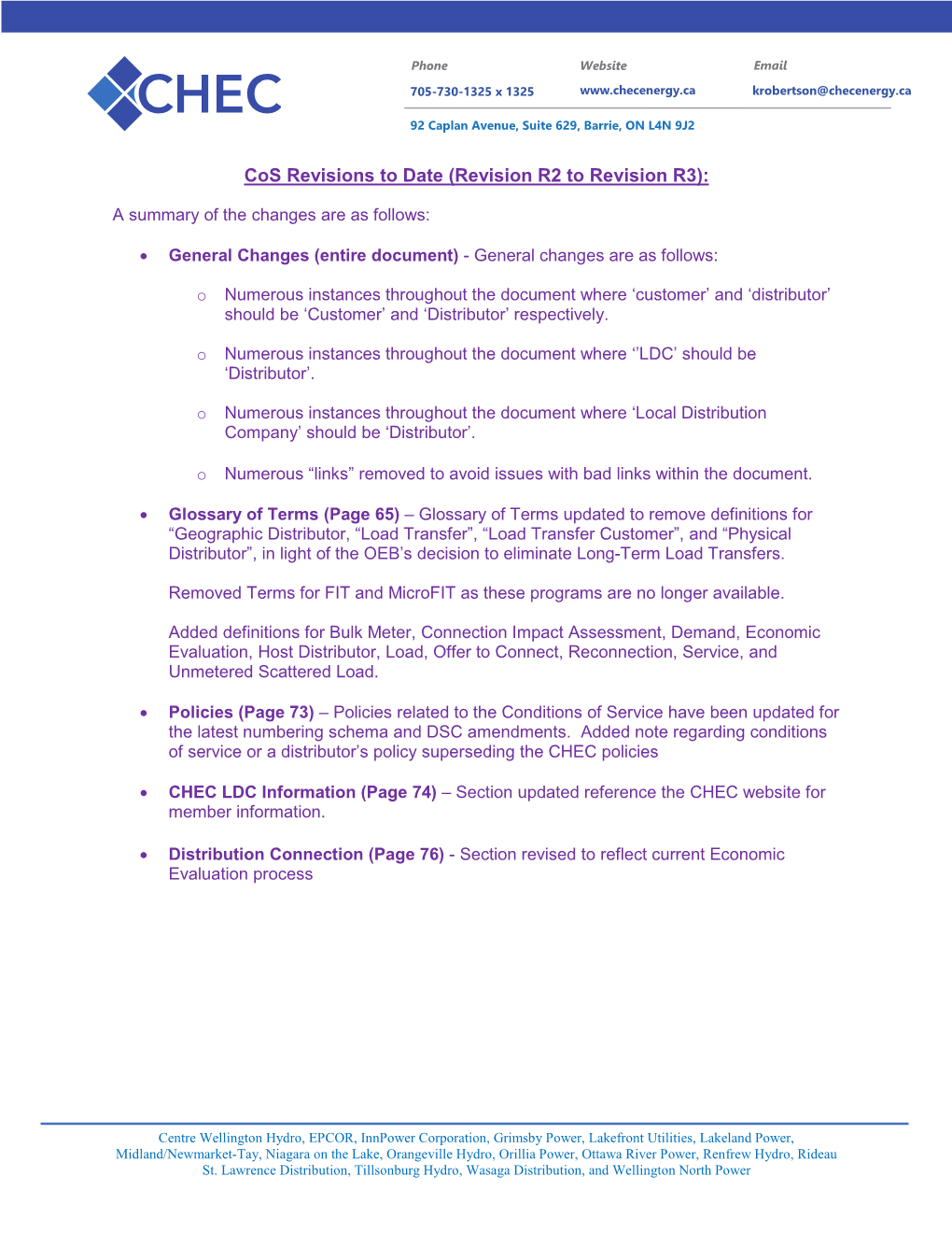 Cos Revisions to Date (Revision R2 to Revision R3)