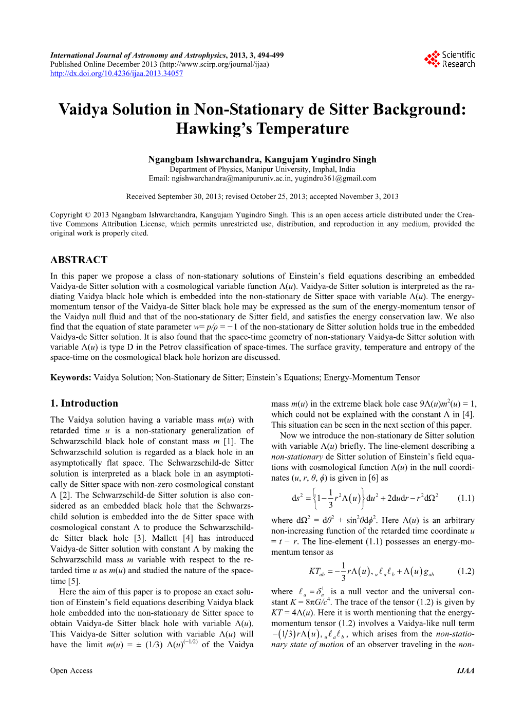 Vaidya Solution in Non-Stationary De Sitter Background: Hawking's