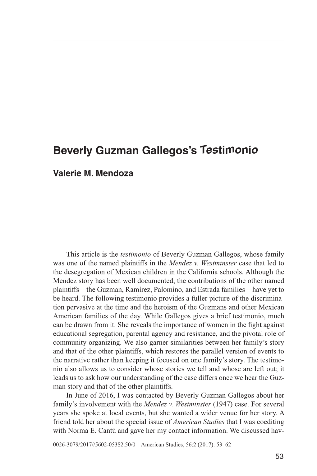 Beverly Guzman Gallegos's Testimonio