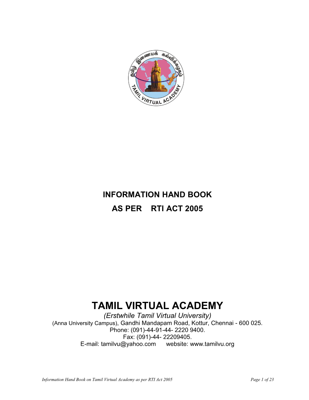 Information Hand Book As Per Rti Act 2005