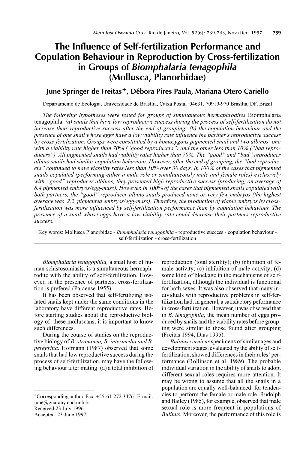 The Influence of Self-Fertilization Performance and Copulation