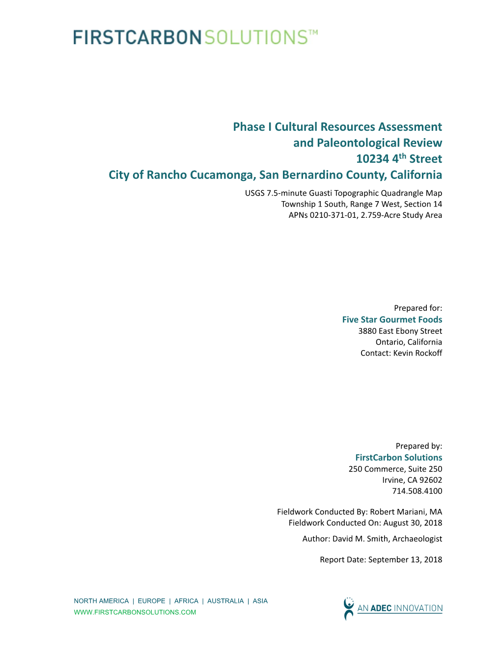 Phase I Cultural Resources Assessment And