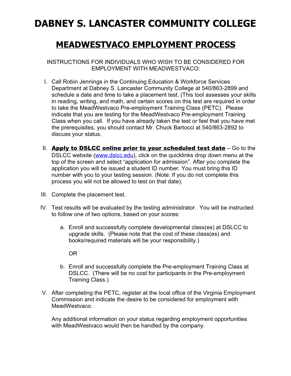 Westvaco Employment Process