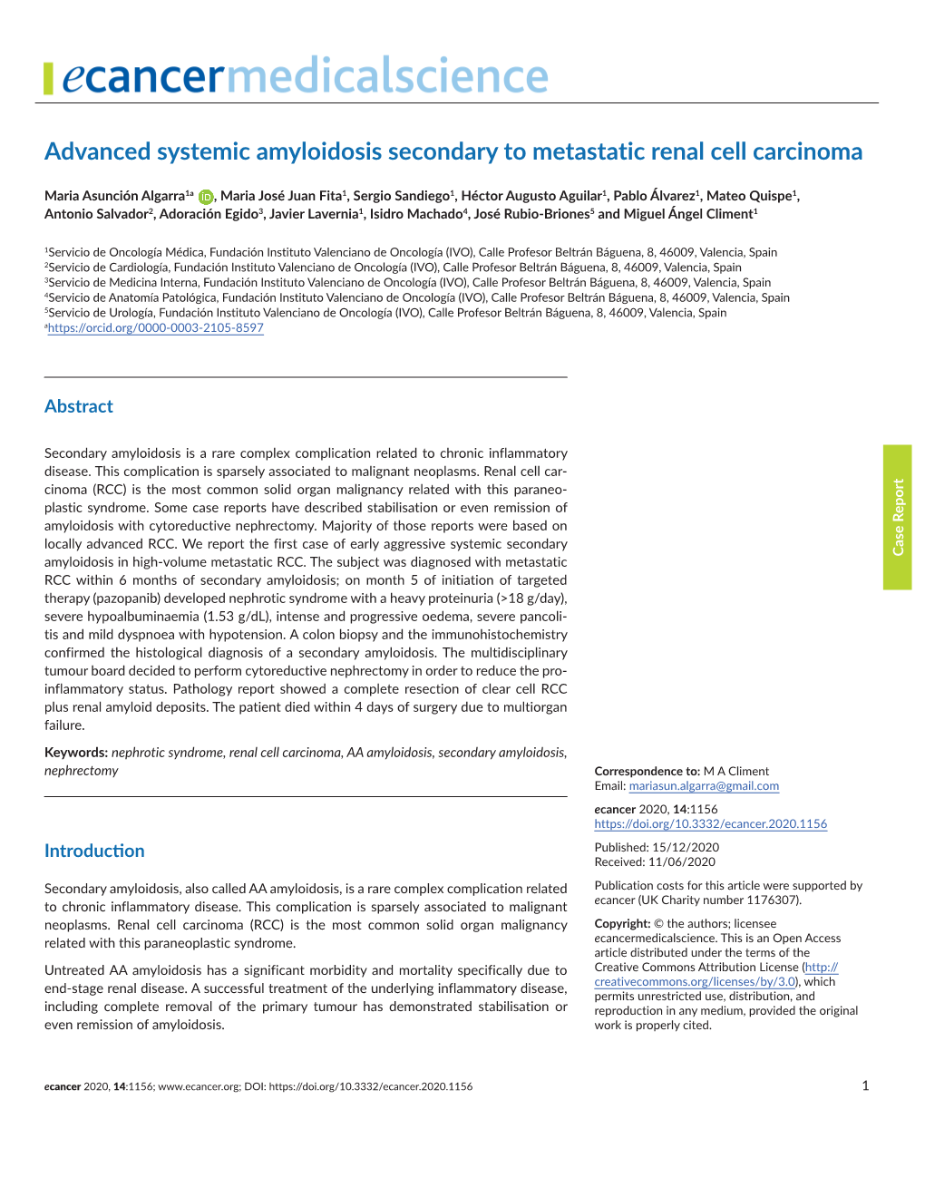 Advanced Systemic Amyloidosis Secondary to Metastatic Renal Cell Carcinoma