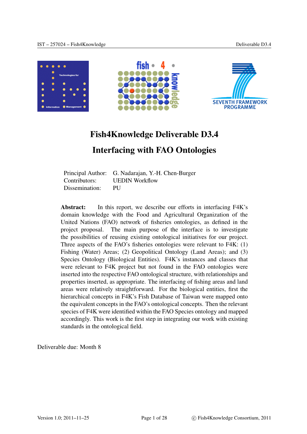 Fish4knowledge Deliverable D3.4 Interfacing with FAO Ontologies