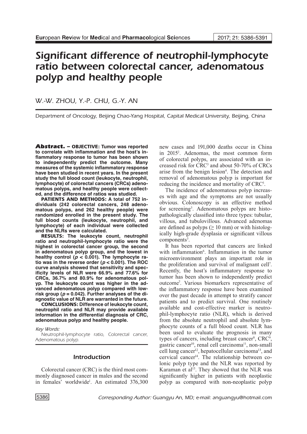 Neutrophil-Lymphocyte Ratio Between Crcs, Adenomatous Polyp and Healthy People Group