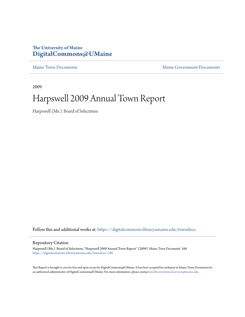 Harpswell 2009 Annual Town Report Harpswell (Me.)