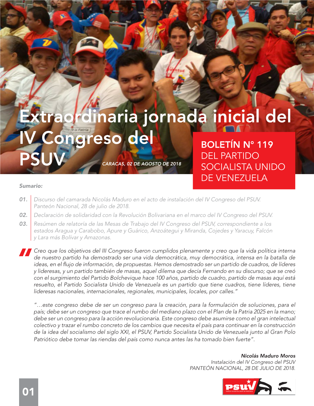 Extraordinaria Jornada Inicial Del IV Congreso Del PSUV