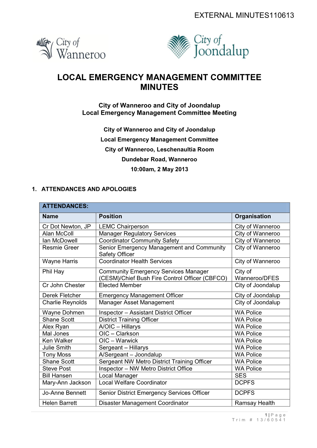 Local Emergency Management Committee Minutes