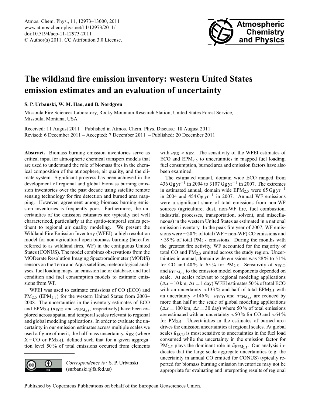 The Wildland Fire Emission Inventory: Western United States Emission Estimates and an Evaluation of Uncertainty