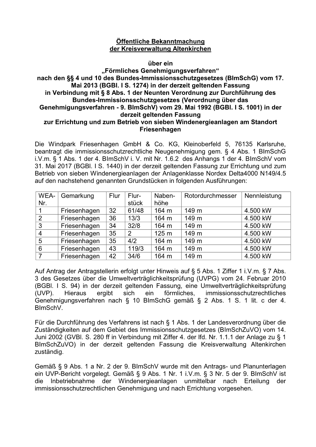 Öffentliche Bekanntmachung Der Kreisverwaltung Altenkirchen