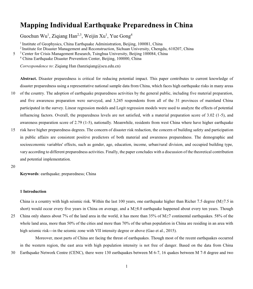Mapping Individual Earthquake Preparedness in China