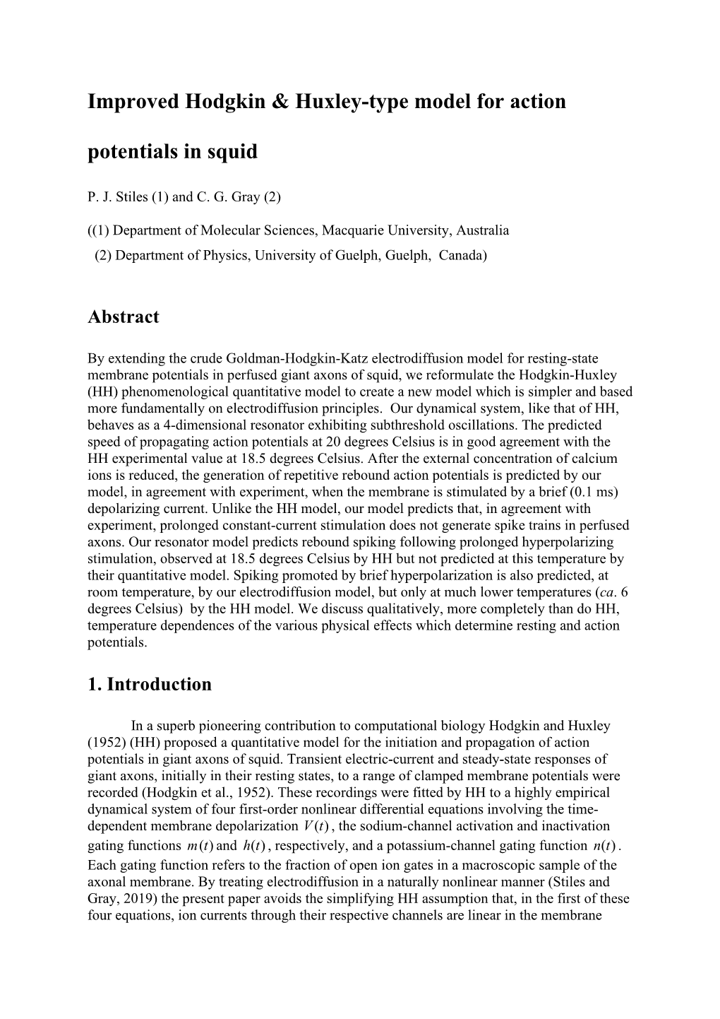 Improved Hodgkin & Huxley-Type Model for Action Potentials in Squid