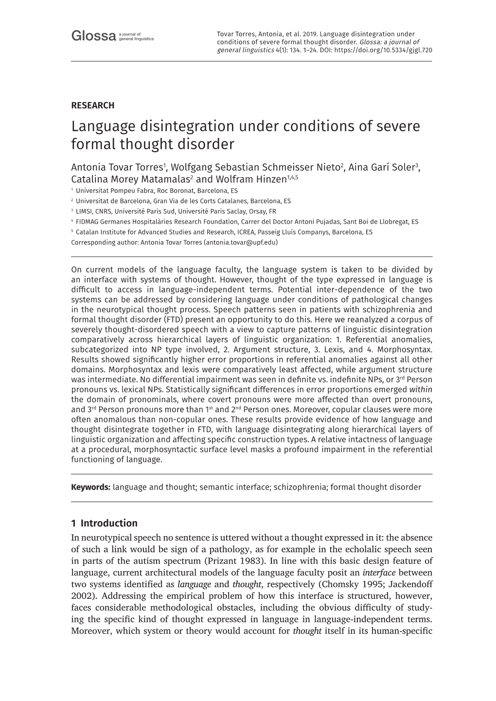 Language Disintegration Under Conditions of Severe Formal Thought