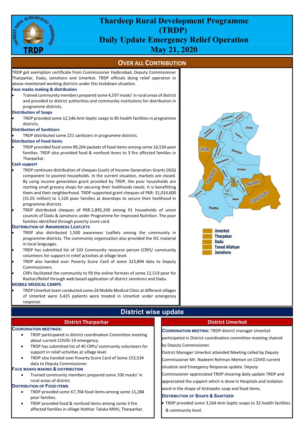 (TRDP) Daily Update Emergency Relief Operation May 21, 2020