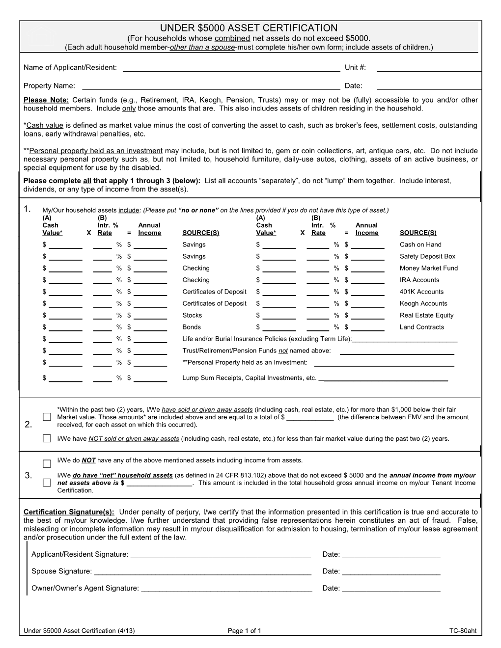 Non-Income Declaration