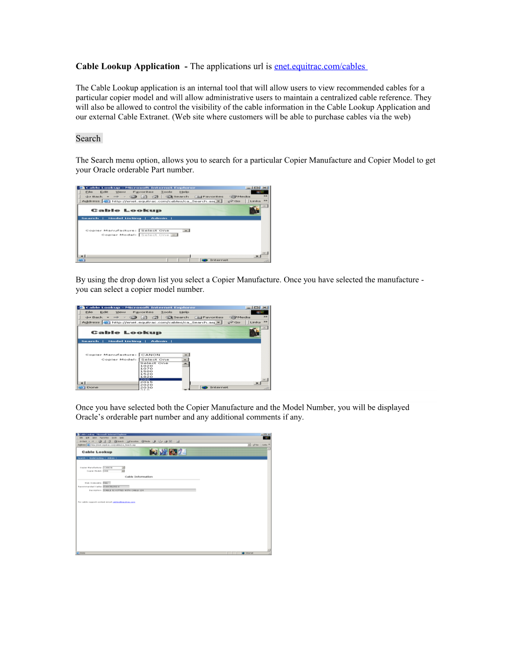 Cable Lookup Application