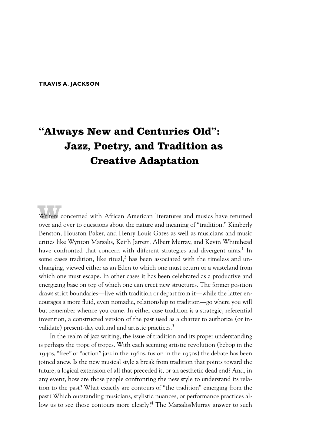 “Always New and Centuries Old”: Jazz, Poetry, and Tradition As Creative Adaptation