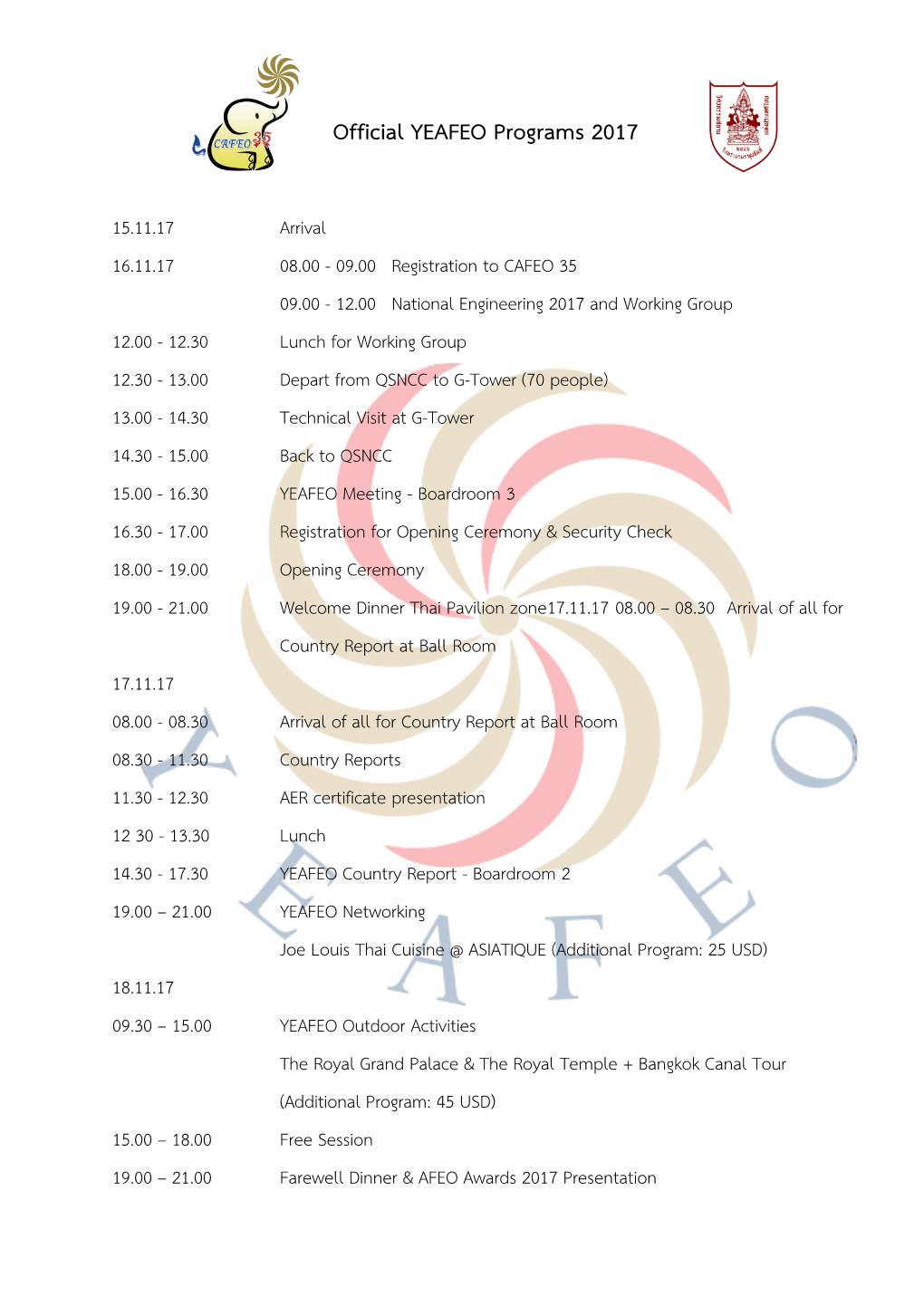 Official YEAFEO Programs 2017