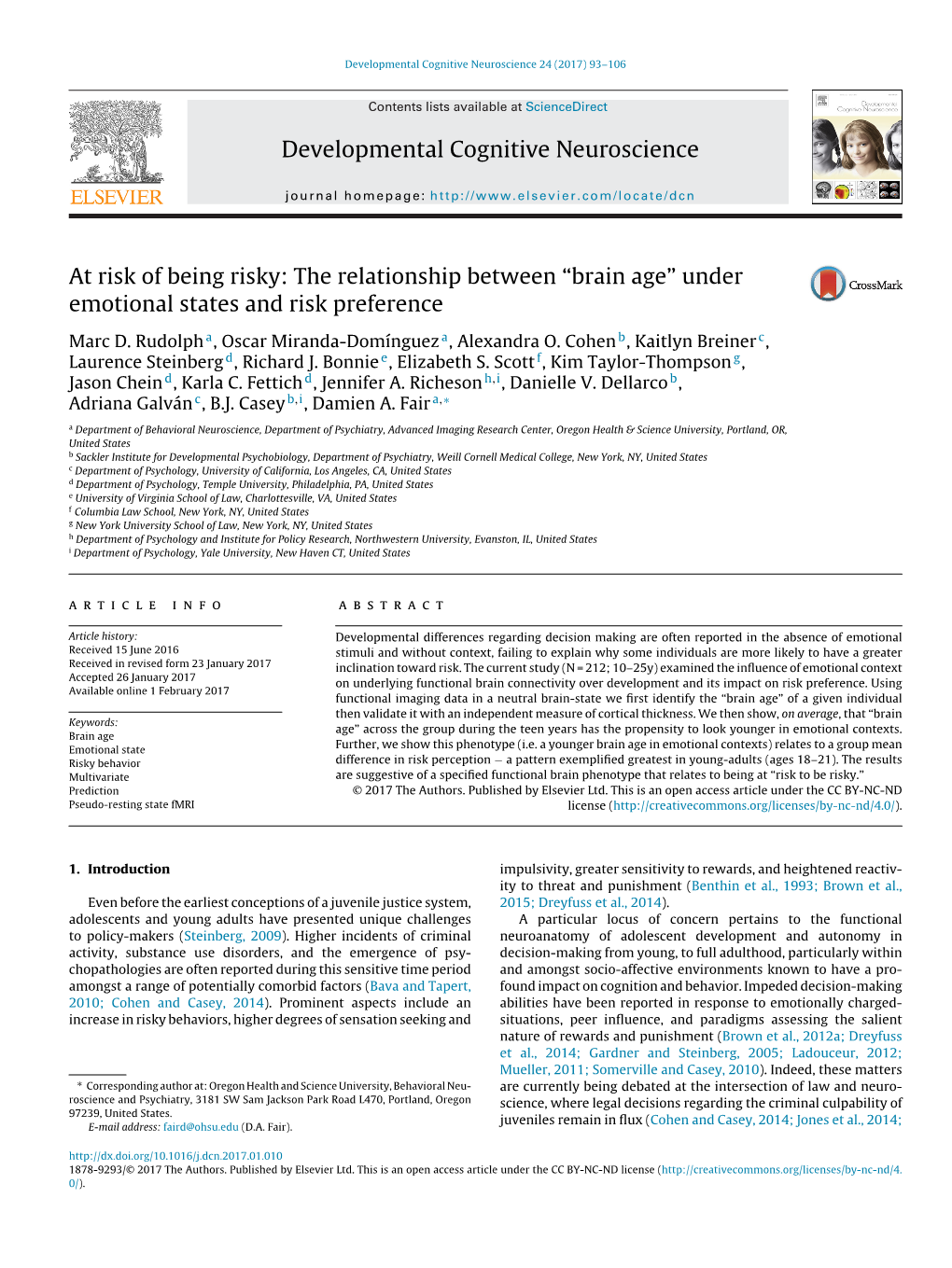 Developmental Cognitive Neuroscience 24 (2017) 93–106