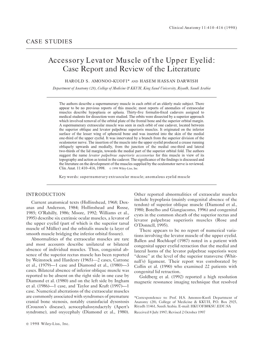 Accessory Levator Muscle of the Upper Eyelid: Case Report and Review of the Literature