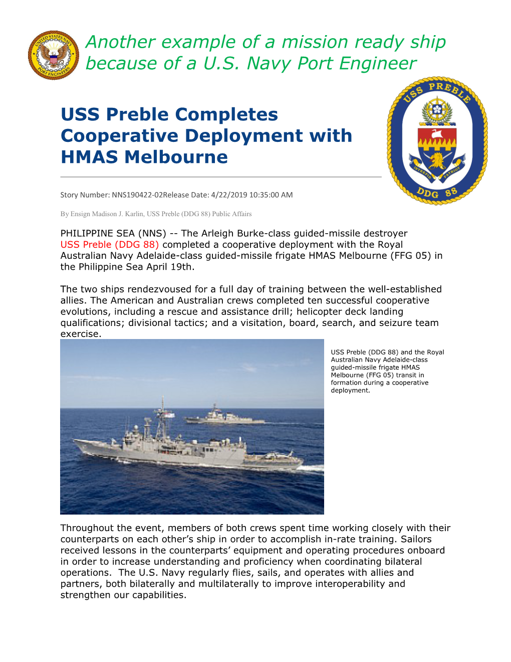 USS Preble (DDG 88) Public Affairs