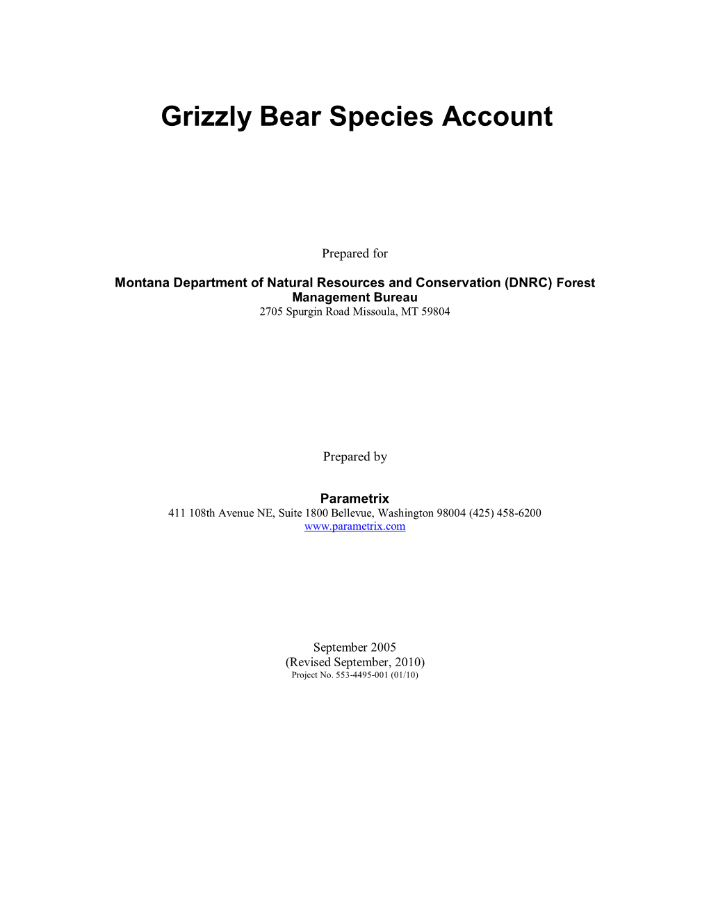 Grizzly Bear Species Account