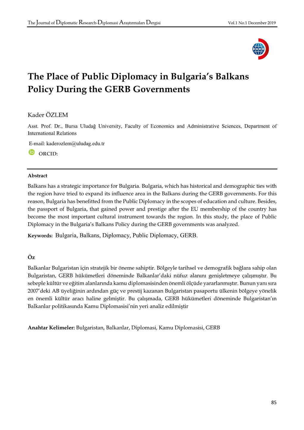 The Place of Public Diplomacy in Bulgaria's Balkans Policy During