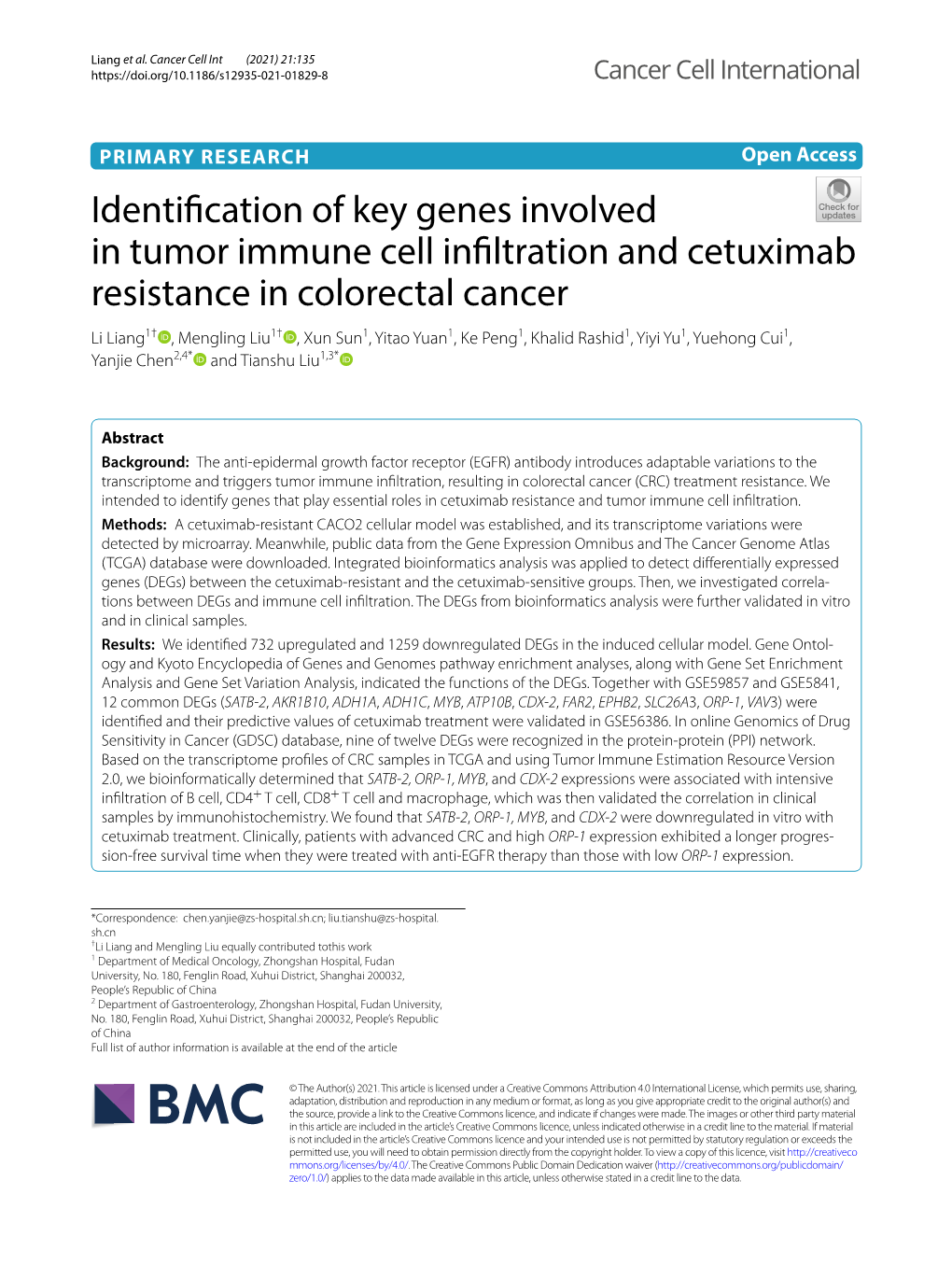 Identification of Key Genes Involved in Tumor Immune Cell Infiltration And