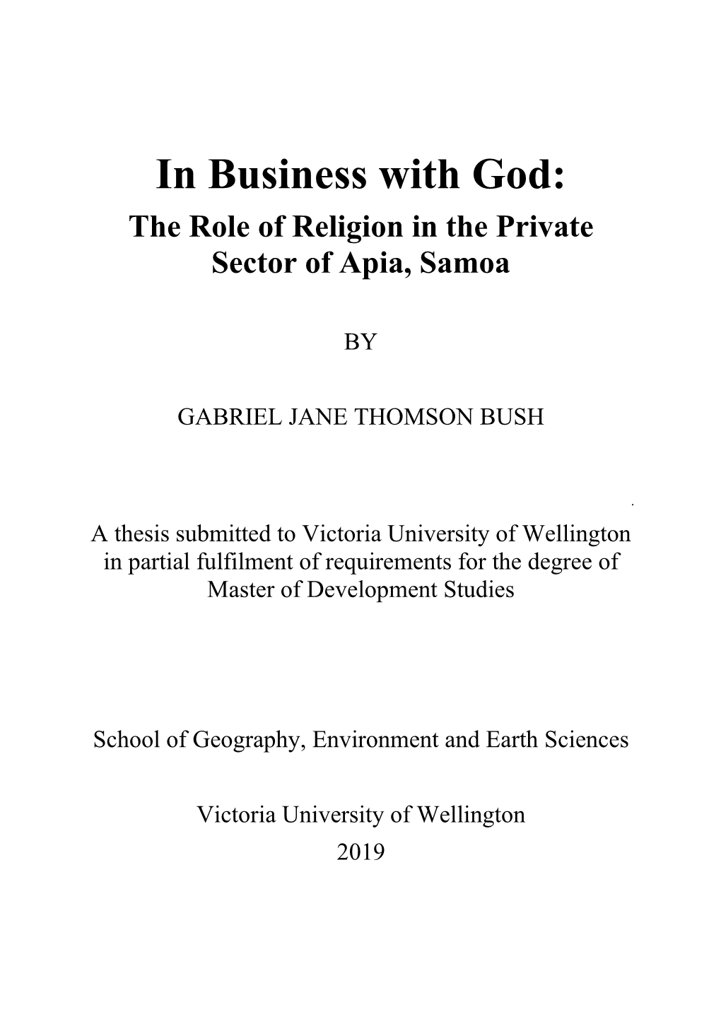 In Business with God: the Role of Religion in the Private Sector of Apia, Samoa