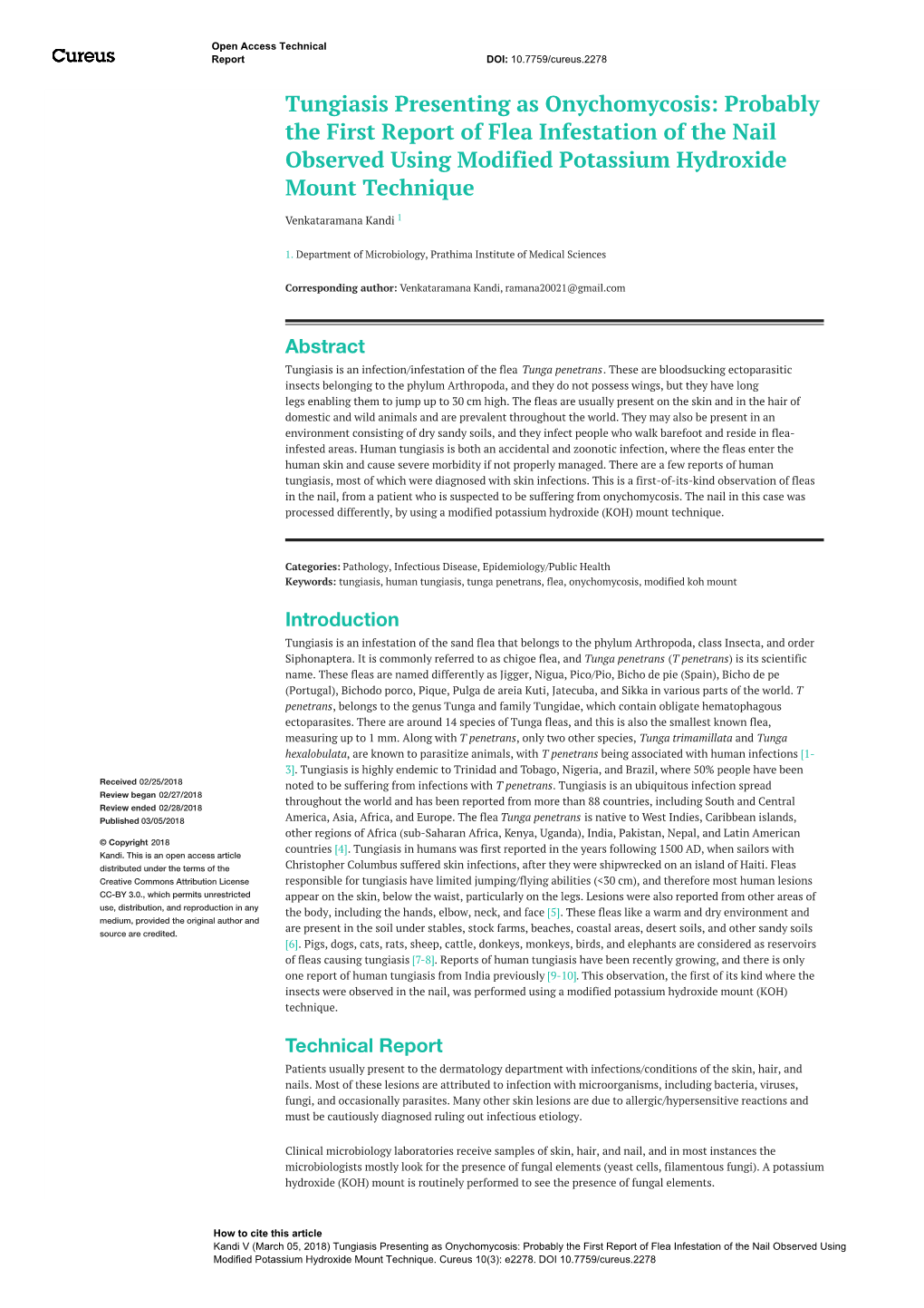 Tungiasis Presenting As Onychomycosis: Probably the First Report of Flea Infestation of the Nail Observed Using Modified Potassium Hydroxide Mount Technique