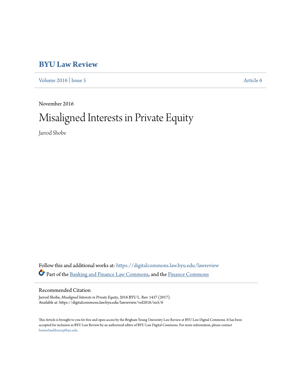 Misaligned Interests in Private Equity Jarrod Shobe