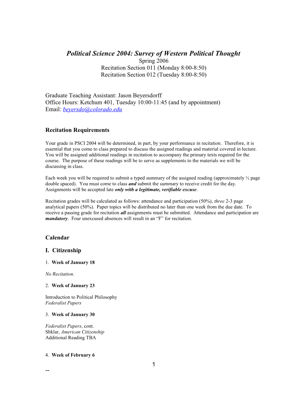 Political Science 2004: Survey of Western Political Thought