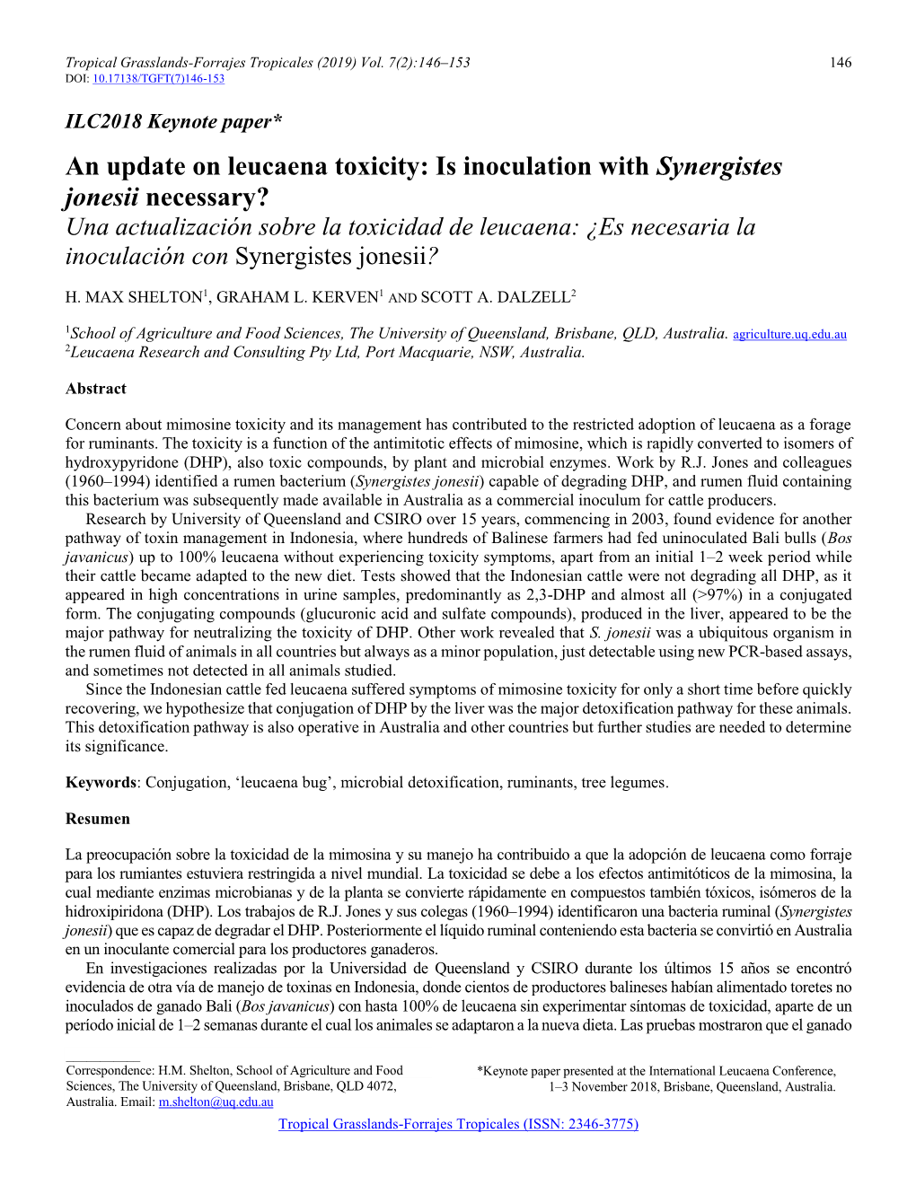 An Update on Leucaena Toxicity: Is Inoculation with Synergistes Jonesii