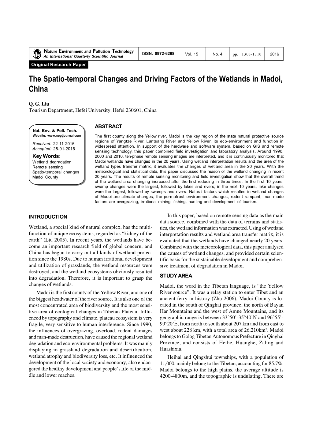 The Spatio-Temporal Changes and Driving Factors of the Wetlands in Madoi, China