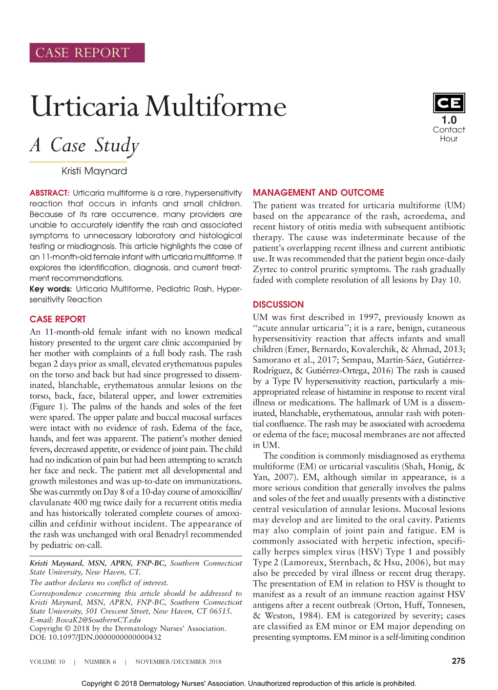 Urticaria Multiforme a Case Study Kristi Maynard